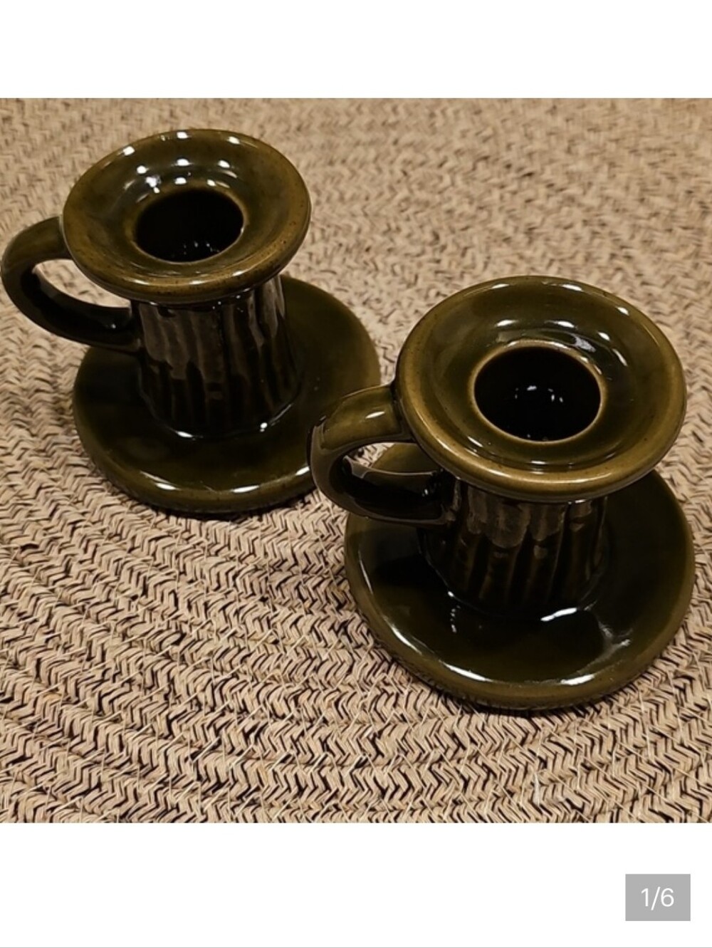 Hearth & Hand Set Of 2 Olive Green Ceramic Taper Candle Holders